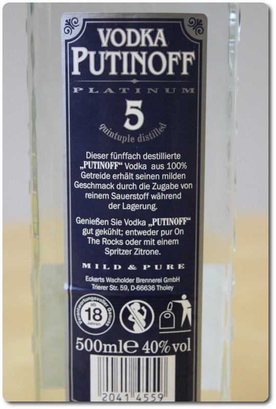 Vodka Putinoff Rückseite
