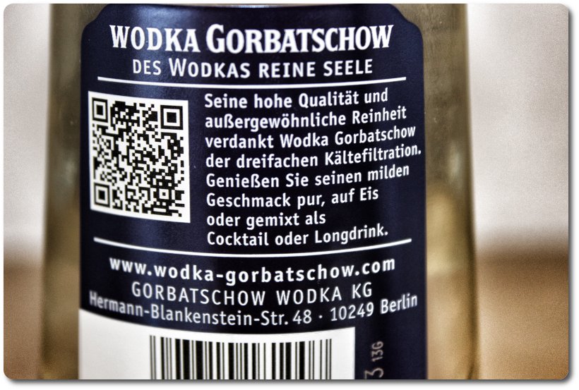 Wodka Gorbatschow Rückseitenetikett