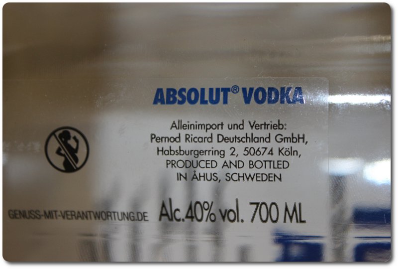 Absolut Vodka Rückseite
